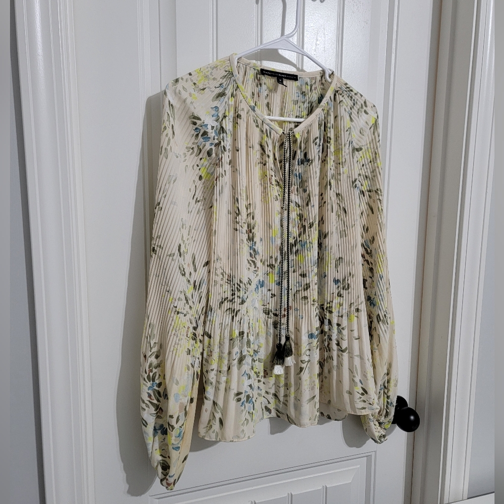 Pleated Tie-Neck Blouse | White House Black Market Size M